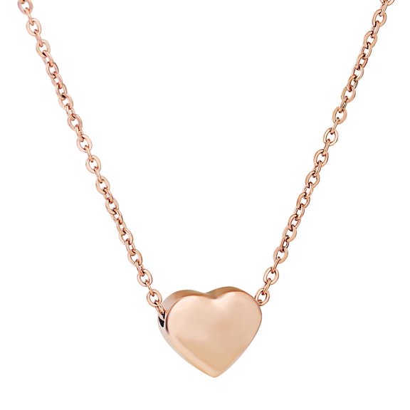 PAMTIER Heart Necklace for Women Stainless Steel Puffy Heart Pendant Romantic Love Chain Plated Rose Gold