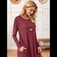 thumbnail image 4 of Vestido Informal Holgado de Cuello Redondo y Larga para Mujer, con Bolsillos Inclinados y Dobladillo Curvo. Vino Tinto M, 4 of 9