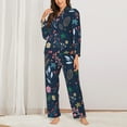 thumbnail image 3 of Kll Colorful Flowers Print Women'S Long Sleeve Pajamas With Pants Sleepwear Loungewear 2 Set-Medium, 3 of 9