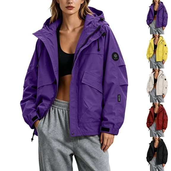 Oversized Rain Jackets for Women Zip Up Waterproof Loose And Hooded Windproof Outdoor Mountaineering Water- Full-zip Parka Casual Jacket