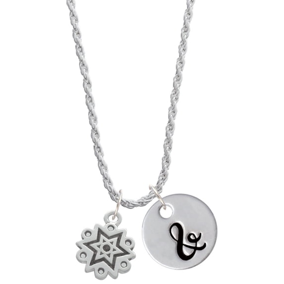 Delight Jewelry Silvertone Antiqued Snowflake Silvertone Script Initial Disc - & - Charm Necklace, 20"+3"