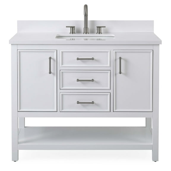 Tennant Brand 42" Modern White Bathroom Vanity with White Quartz Top