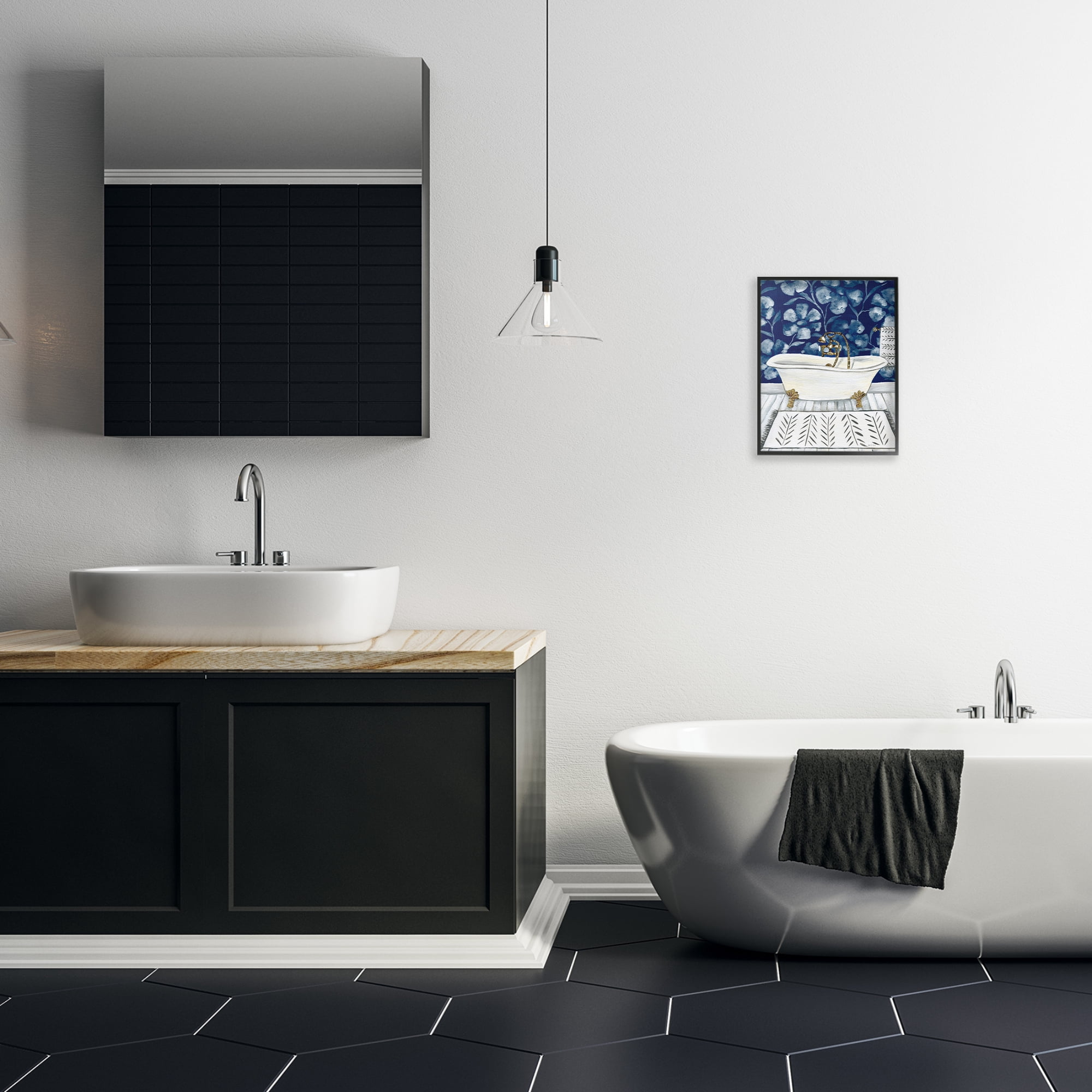 Stupell Industries Bold Blue Bathtub Typography Painting Black Framed Art Print Wall Art, 11 x 14