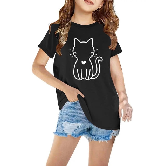 Mefallenssiah T-Shirt en Coton pour Enfants Garçons Filles Mode Mignon Col Rond Imprimé Tee Manches Courtes