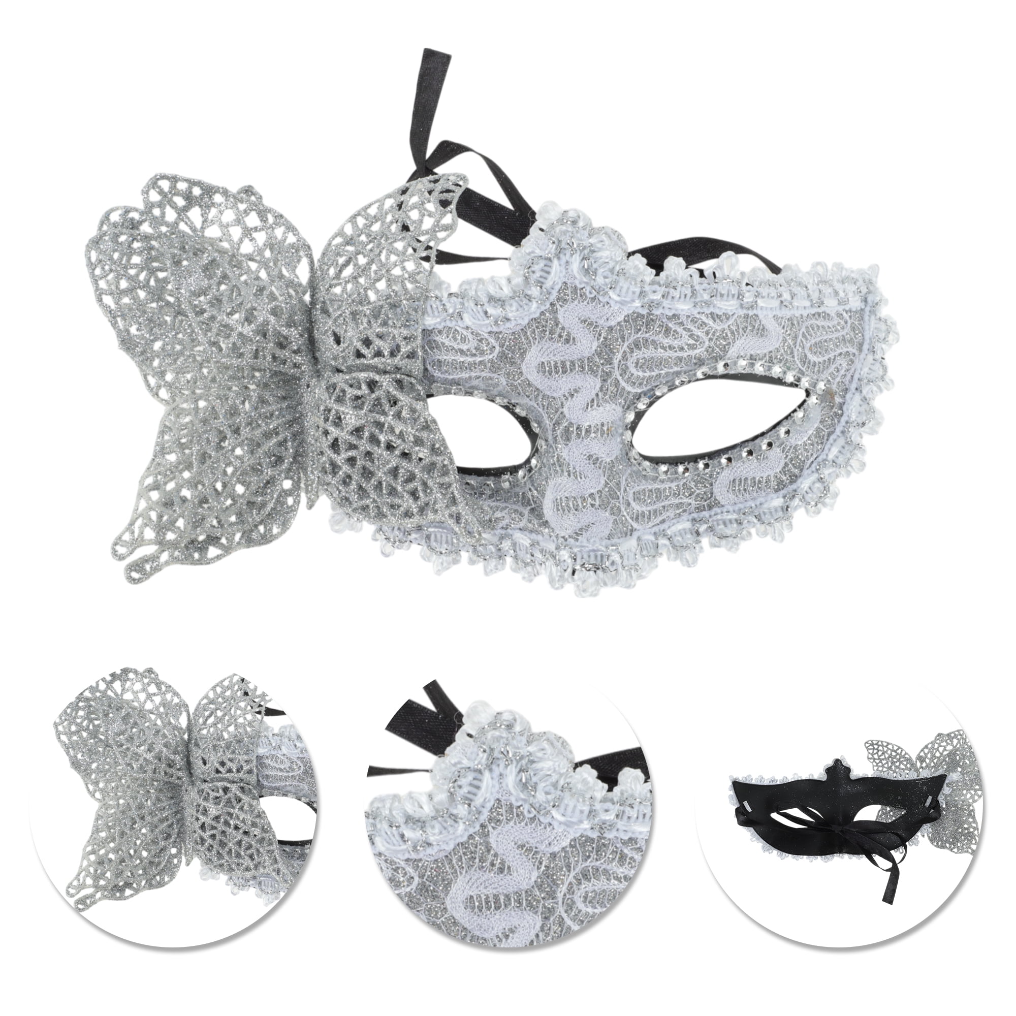 Unique Bargains 1 Box Elegant 3D Butterfly Half Face Party Mask White