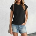 thumbnail image 2 of Womens Summer Outfits Short Sleeved Solid Color Crew Neck Covered Sleeve Plus Size Womens Clothing, 2 of 6