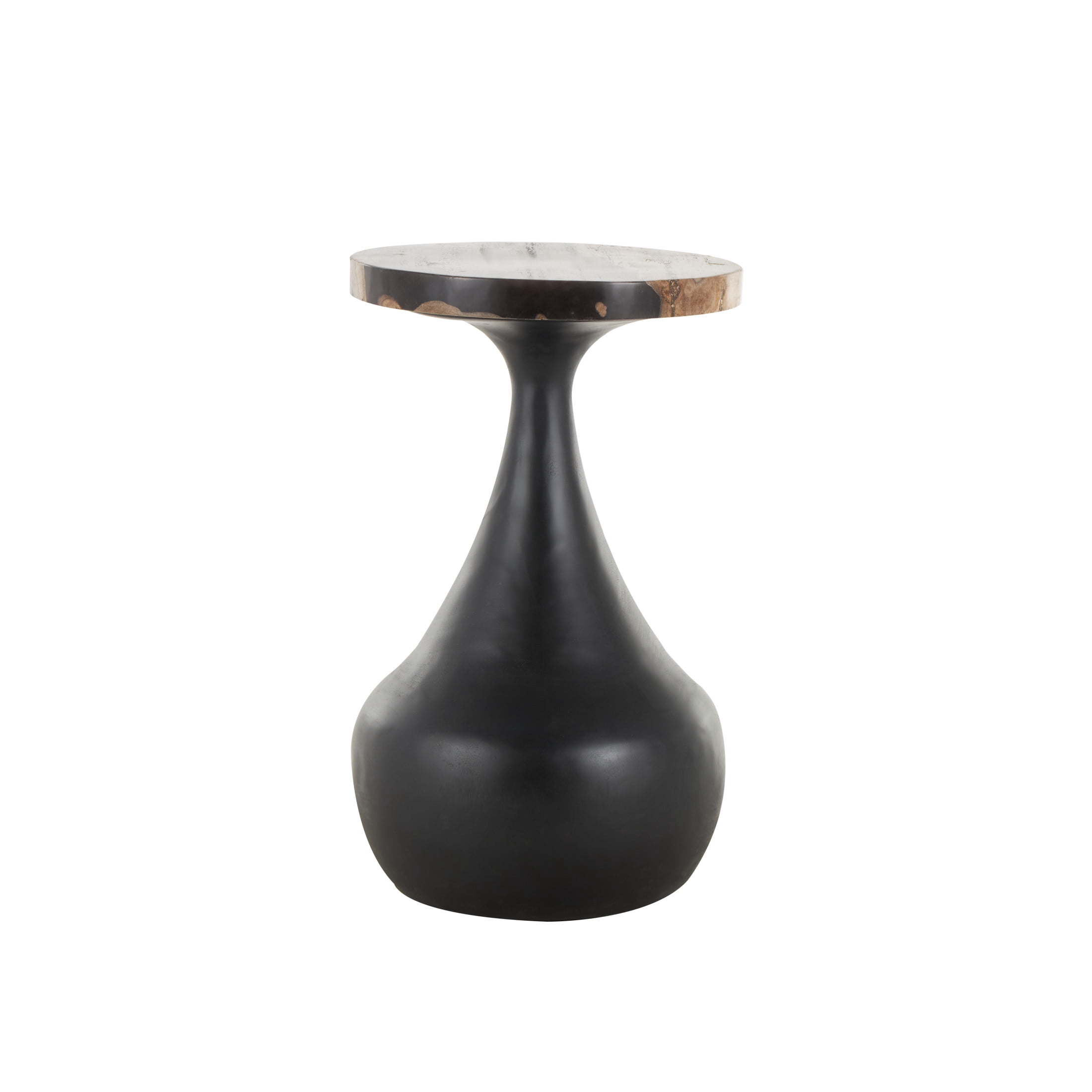 DecMode 12" x 20" Black Wood Handmade Fluted Accent Table with Brown Tabletop, 1-Piece