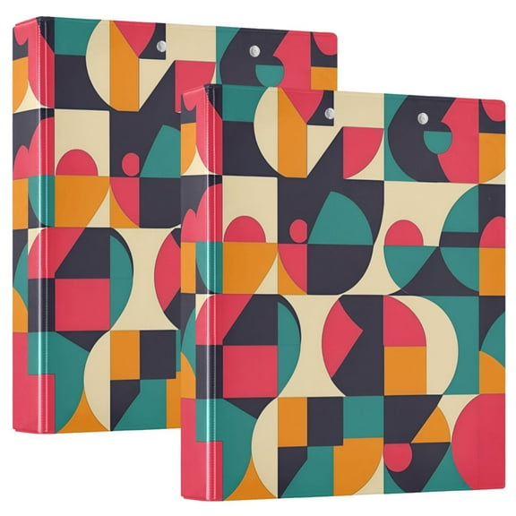FORMRS 3 Ring Binder 1.5 inch with Pockets Set of 2 Clip Board 200 Sheets Capacity, Retro Geometric
