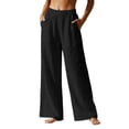 thumbnail image 2 of Lumtrix Womens Linen Pants Summer Boho Flowy Trendy Casual Casual Elastic Waist Wide Leg Palazzo Pant Beach Vacation Clothes Black M, 2 of 6
