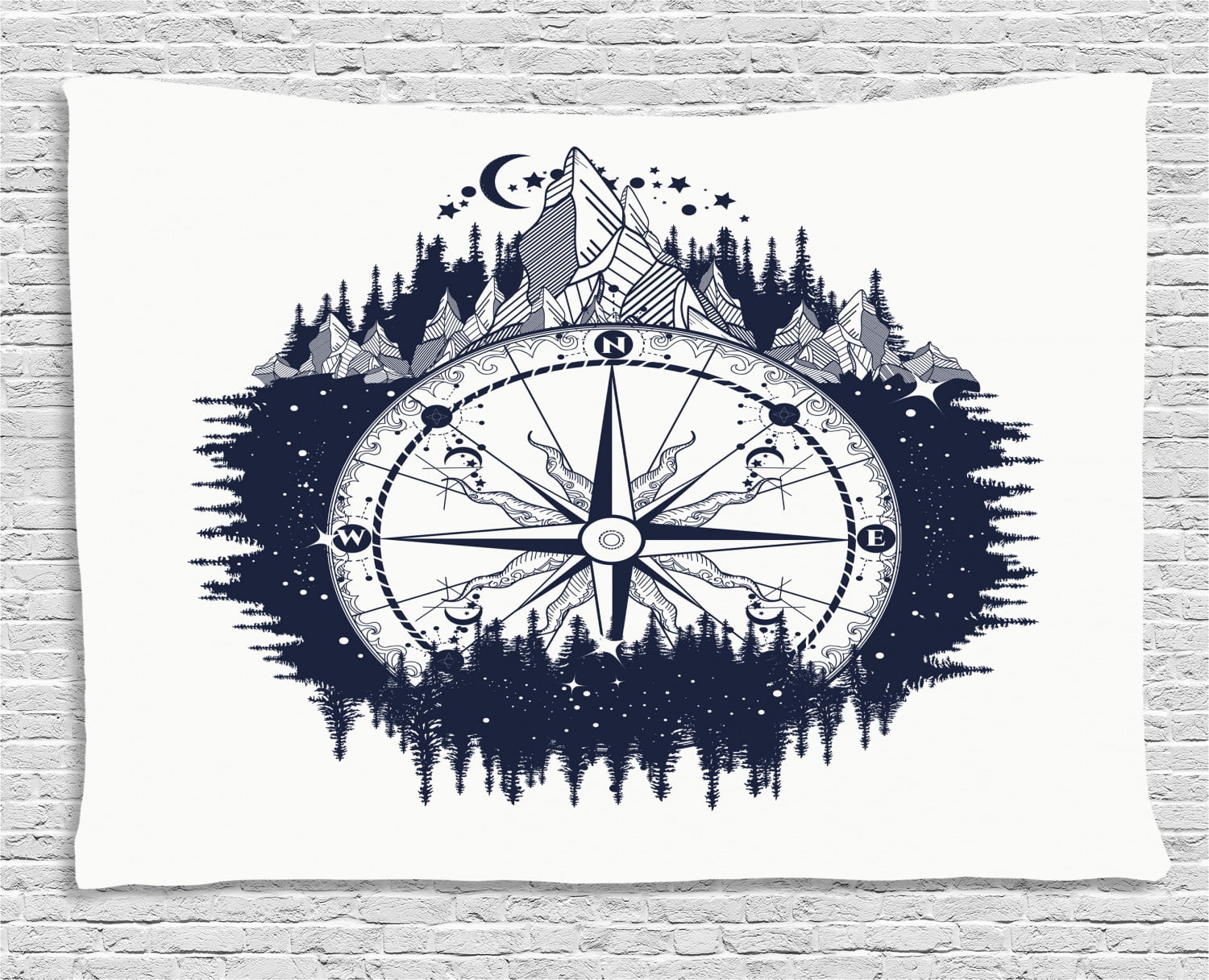 51H x 60W Black Tapestry Compass Style Wall Art Bedroom Living Room Dorm Wall Hanging Tapestry Decorations Collection