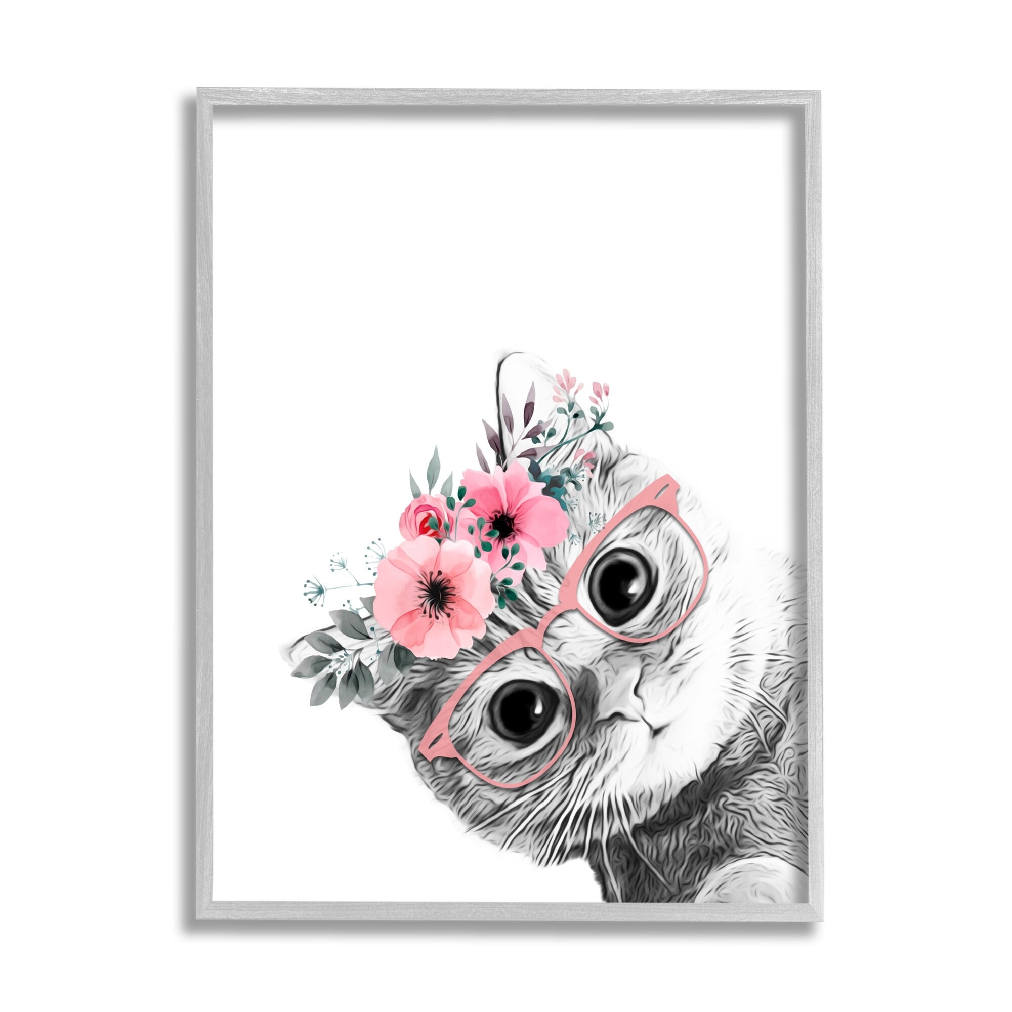 Stupell Industries Pink Flower Crown Cat Glasses Monochrome Simple Design, 16 x 20, Design by Annalisa Latella
