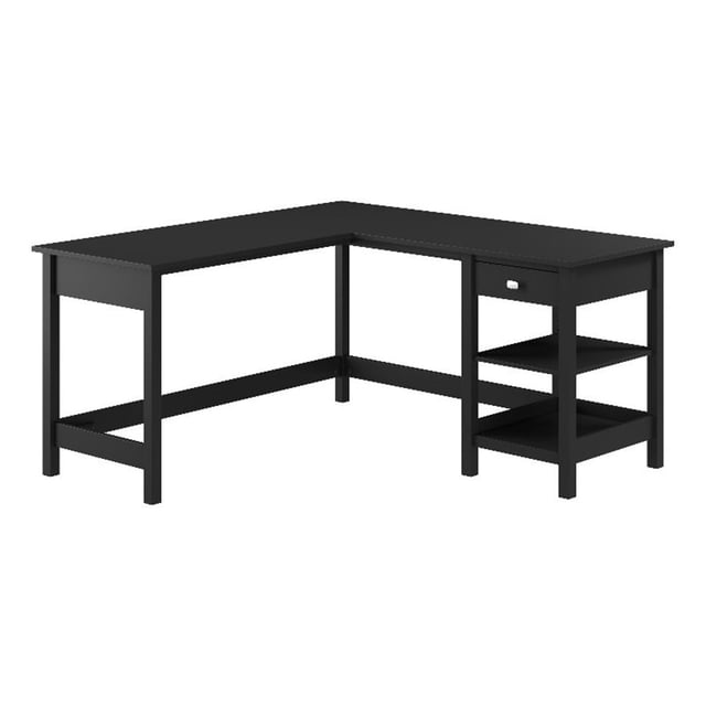 Broadview 60W L Shaped Computer Desk with Storage in Classic Black