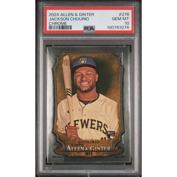 Graded 2024 Topps Allen  Ginter Jackson Chourio #276 Chrome Rookie RC Baseball Card PSA 10 Gem Mint
