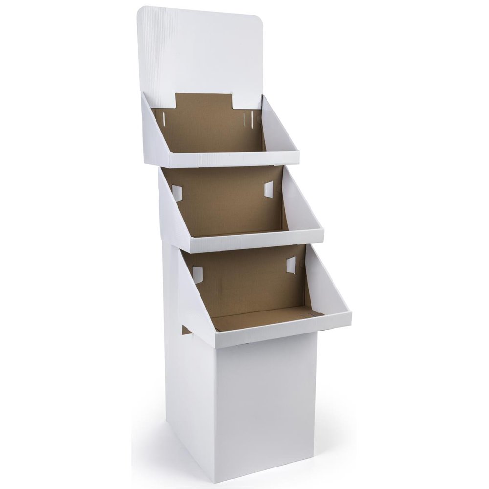 Set of 3, 3Tier Bin Displays for Floor, Includes Removable Header