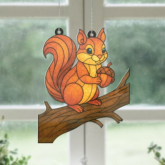 Lotusprinthandmade Cute Squirrel Custom Shape Window Hanging Acrylic Ornament (4x4), Cute Squirrel Decorative Ornament