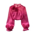 thumbnail image 3 of Women's Loose Fit Round Neck Long Sleeve Chiffon Blouse Shirt Comfy Flowy Dressy Work Office Outfits Casual Daily Wear | CSEONE,Hot Pink Free Size, 3 of 7