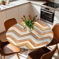 thumbnail image 2 of Orange Grey Chevron Elastic Fitted Round Table Cover Geometric Design Stripe Waterproof Outdoor Tablecloth for Holiday Party, Picnic, Patio & Dining Fits Tables Up to 55"-60", 2 of 8
