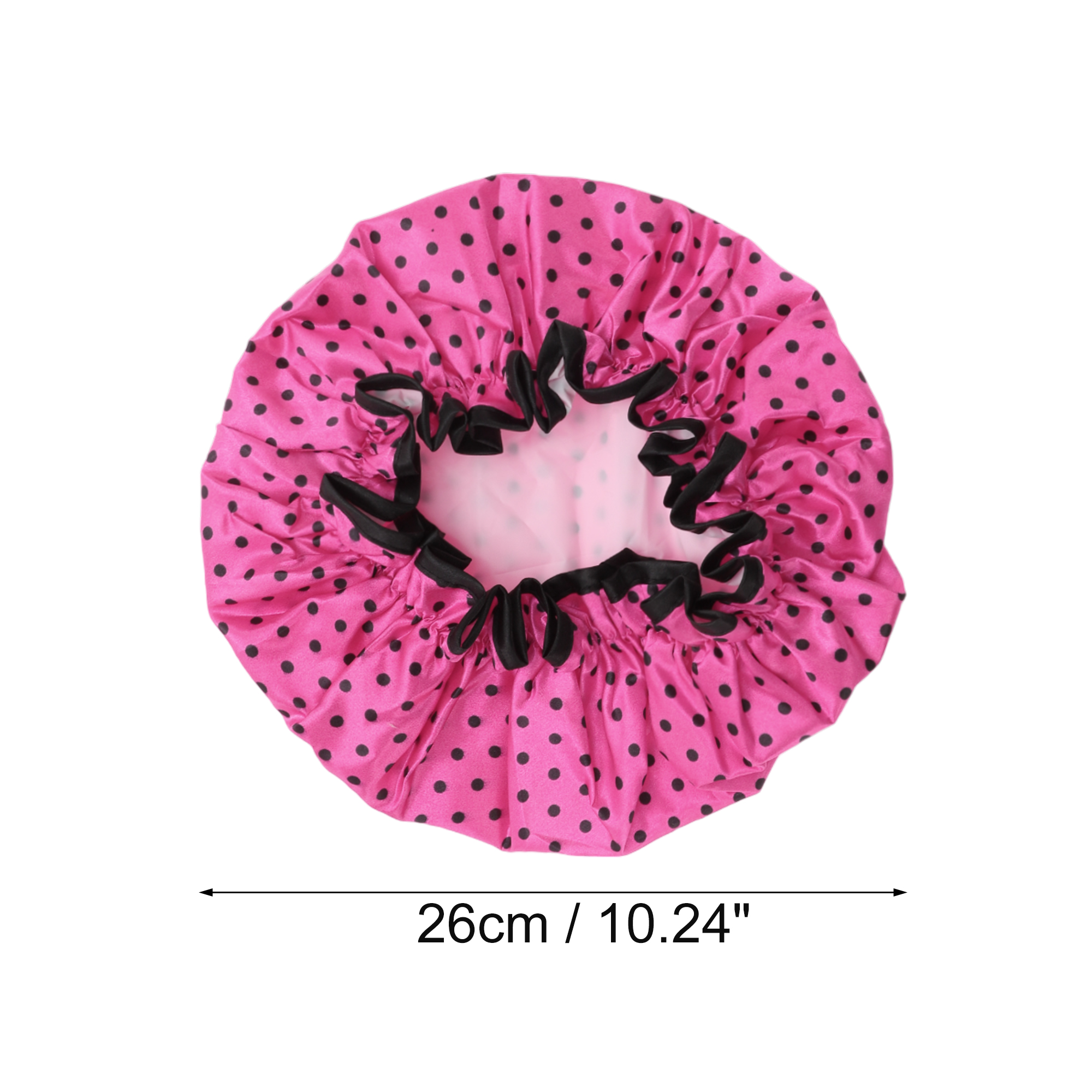Unique Bargains Women Double Layer Dots Shower Cap 1 Pc Rose Red, Black
