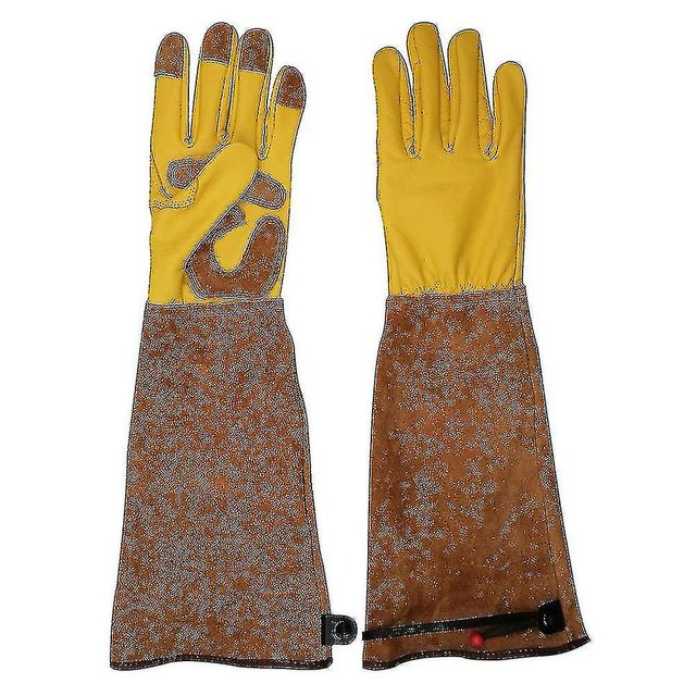 Guantes de poda de rosas para hombres y mujeres, guantes de jardinería extralargos y transpirables de cuero de vaca a prueba de espinas