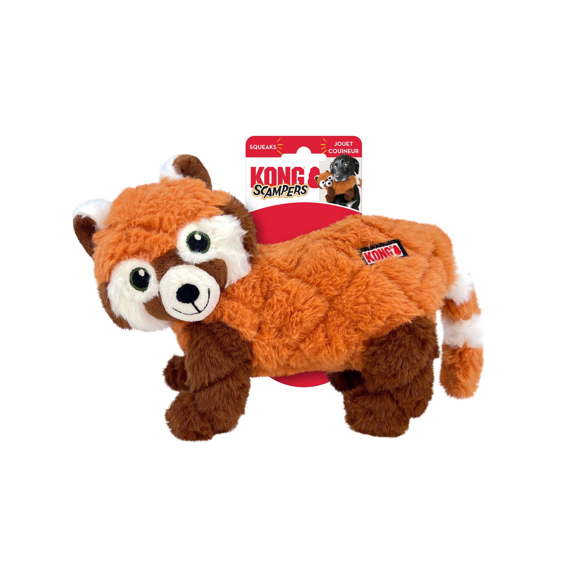 KONG® Scampers Squeaker Plush Dog Toy, Red Panda, Medium
