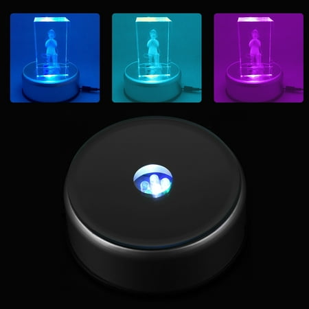 Laser Photo Crystal - Dilwe LED Colorful Light Rotating Crystal Display Base Stand Holder for Centerpiece Vase Lighting Decoration Operated, Luminous Base Laser Light Stand Holder with AC US Adapter Silver