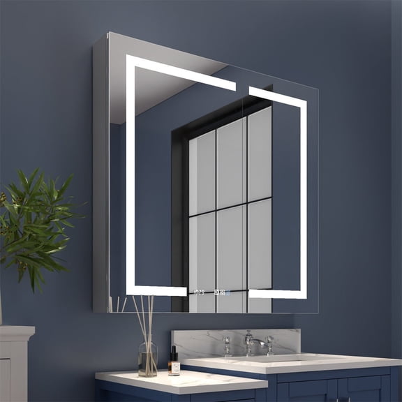 Boost-M2 36 x 36 Recessed Medicine Cabinet with Vanity Mirror - Bathroom Light and Storage Solution