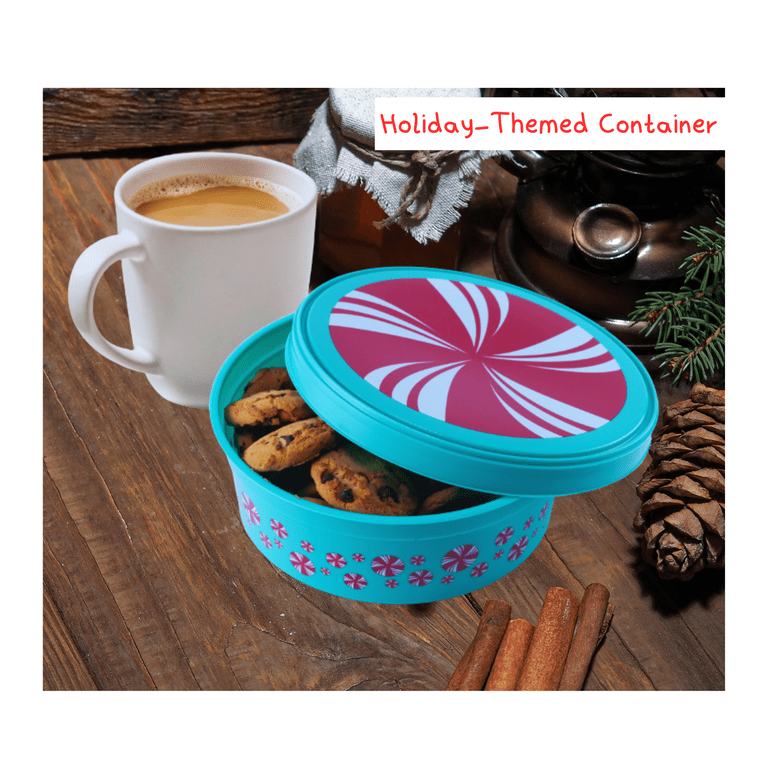 Christmas Round Plastic Cookie Containers with Lids Set of 2, Reusable  Storage Buckets for Candy Treat Goodies Favors Snacks, Gift Giving Party  Supplies Holiday Themed Decoration(Teal Peppermint) 