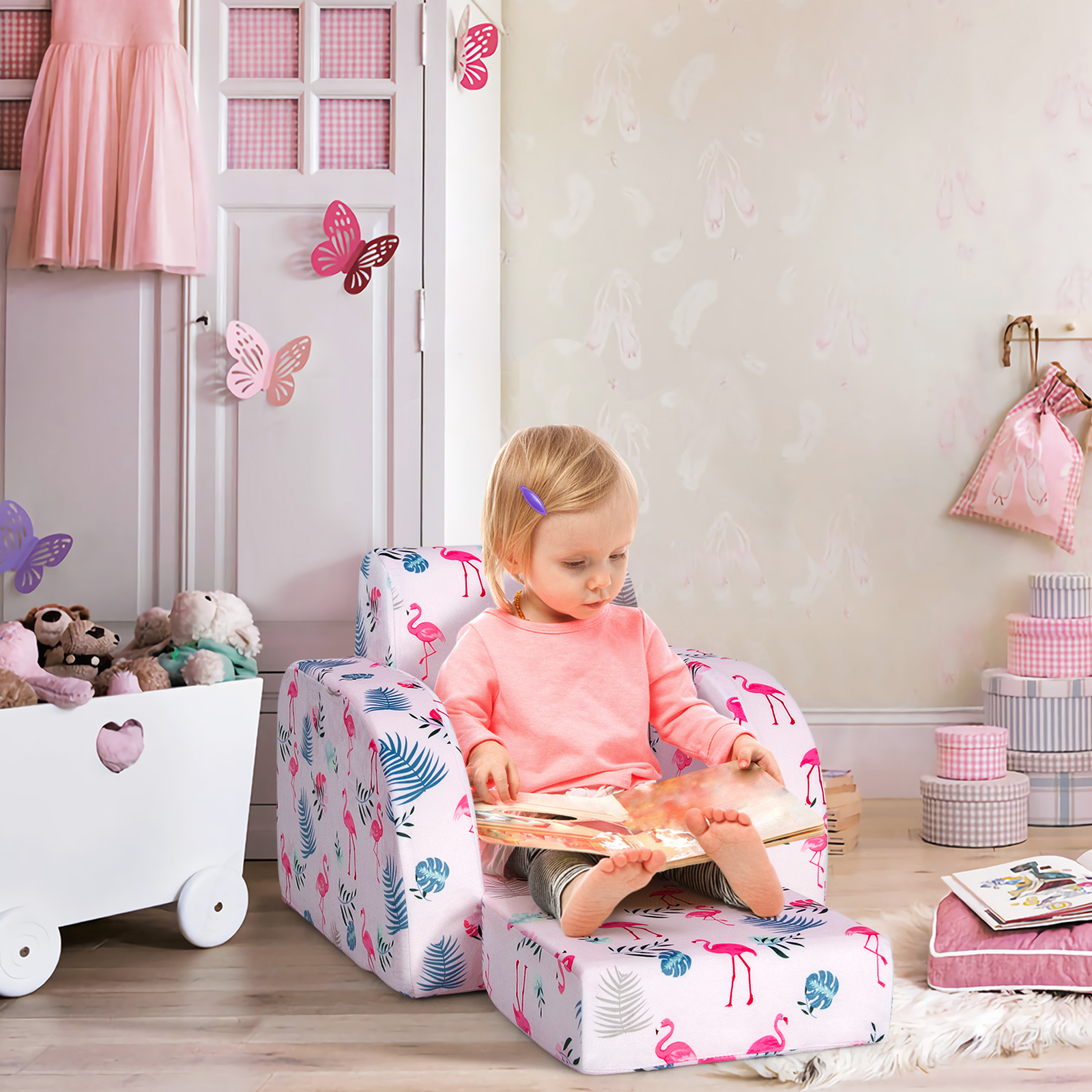 Infans 3-in-1 Convertible Kid Sofa Bed Flip-Out Chair Lounger for Toddler Pink