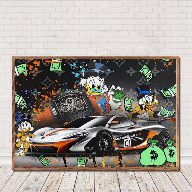 Disney Art Luxury Mickey Mouse and Donald Duck Fashion Canvas Prints Cartoon Pictures on Home Decor Wall Art Painting PostersA2 42x60cm Unframed Gao Jinjia LED