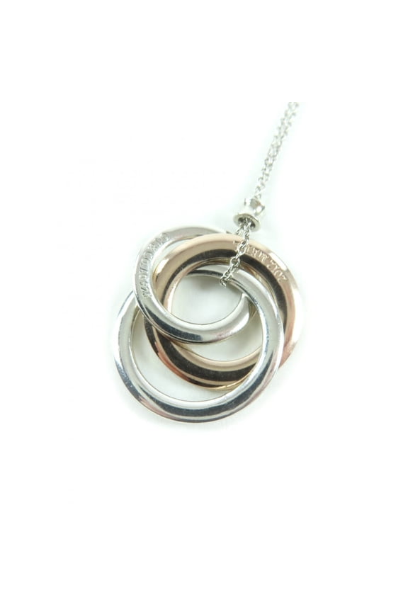 Pre-Owned TIFFANY&Co. Tiffany 925 Metal 1837 Interlocking Circle Necklace, Silver and Pink...