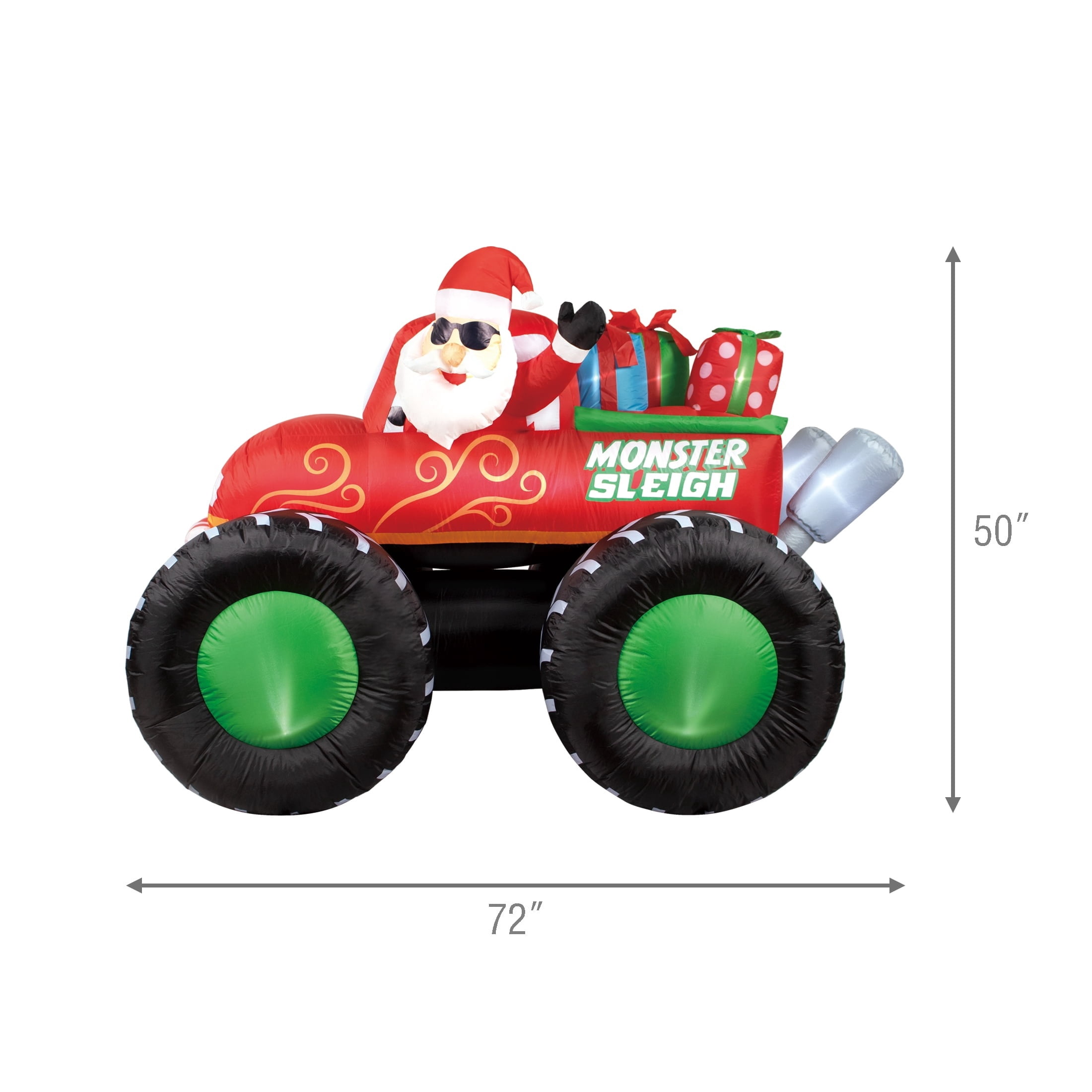 Multicolor Santa Monster Truck Sleigh Christmas Airblown Yard Inflatable, 6', by Holiday Time