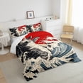 thumbnail image 3 of Feelyou Kawaii Cat Kitten Queen Comforter Set for Teens, Tokyo Ocean Waves Bedding Sets, Retro Japanese Style Reversible Bedding Comforter Set, Lightweight Room Decor, 3pcs, 3 of 8