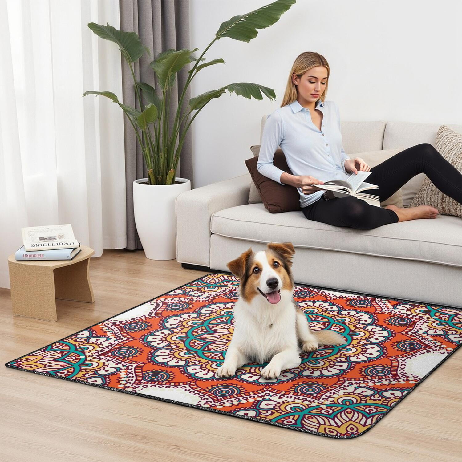 Mandala Washable Dog Pee Pads 48" x48", Reusable Potty Training Pads with Non-Slip Backing, for Indoor Use on Tile, Wood and Laminate Floors.