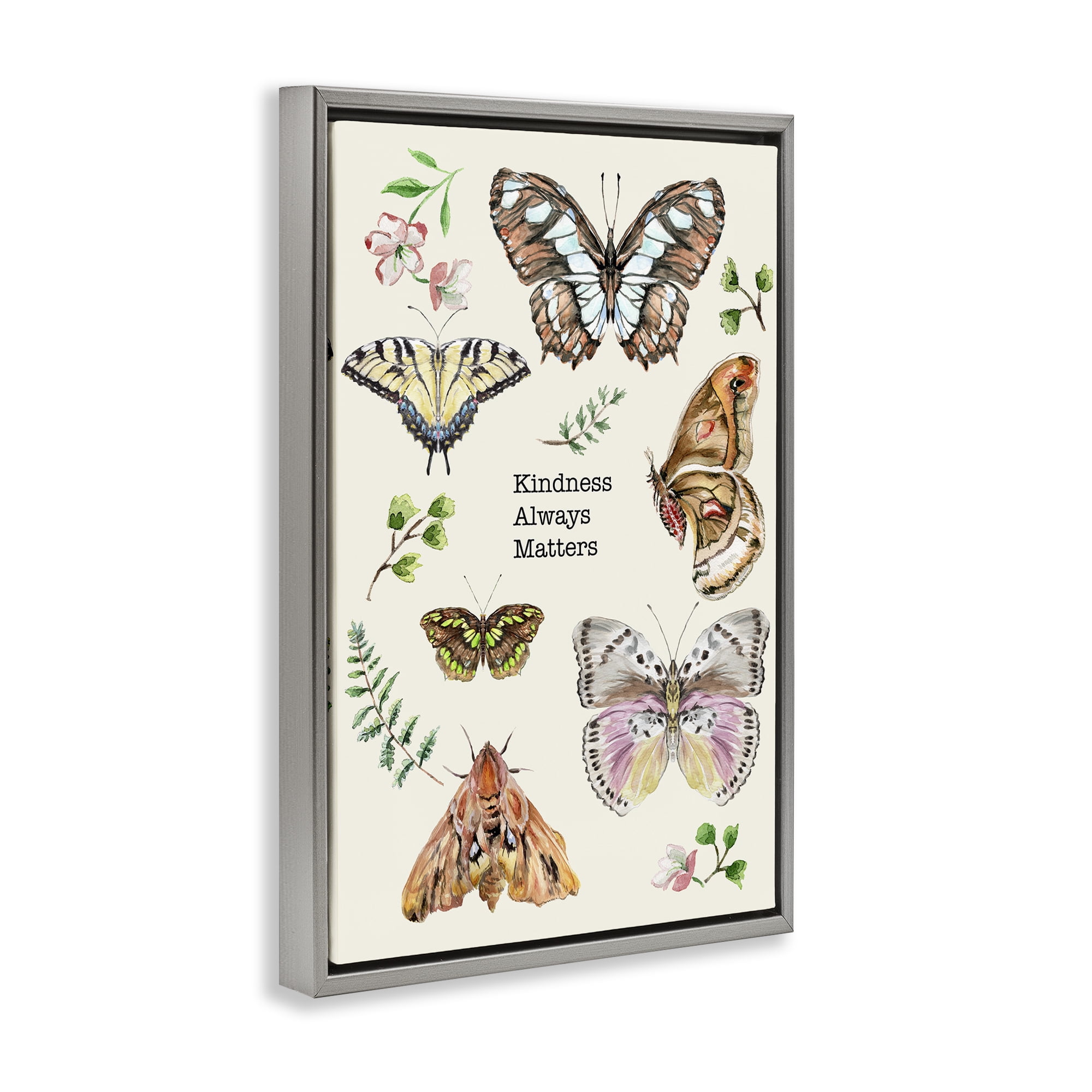 Stupell Industries Kindness Matters Insects Animals & Insects Painting Gray Floater Framed Canvas Art Print Wall Art, 17 x 25