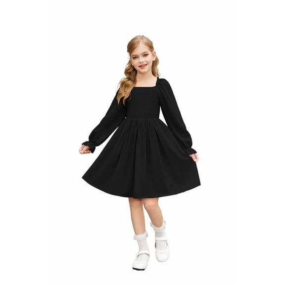 Arshiner Girls Black Dress Long Sleeve Twirly Funeral Church Tween Fall Winter Dresses Size 12