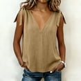 thumbnail image 4 of ClodeEU Women's V Neck Sleeveless Tie-Shoulder Blouse ,Loose Fit Casual Summer Top Khaki,Women's Plus S, 4 of 8