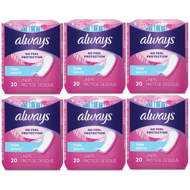 Always Thin Daily Panty Liners, Regular, 20 each, (6 Pack)