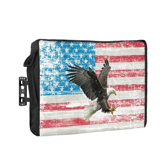 Outdoor Tv Cover 50 To 55 Inch, Independence Day Eagle Flying on Retro American Flag Waterproof And Weatherproof Tv Covers Tv Display Protectors For Outside Flat Screen Tv 40x25x4.5In