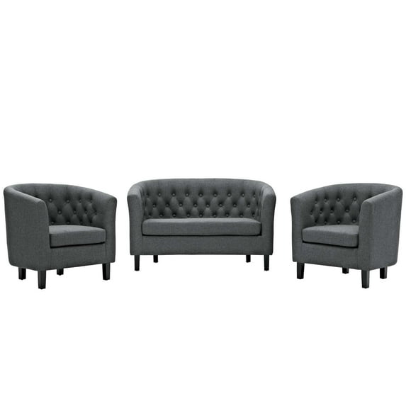 Modern Contemporary Urban Design Living Room Lounge Club Lobby Armchair and Loveseat Sofa Set, Fabric, Grey Gray