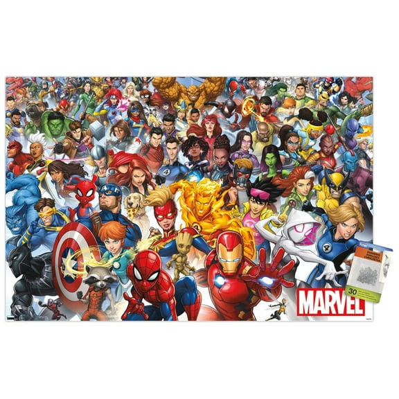 Marvel Comics - The Marvel Lineup 2023 Wall Poster with Pushpins, 22.375" x 34"