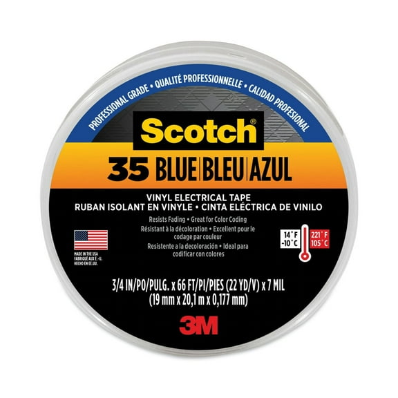 3M 10836-DL-10 3 in. Core 0.75 in. x 66 ft. 35 Vinyl Electrical Color Coding Tape - Blue