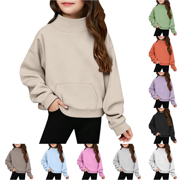 XAOFW Cozy Mock Neck Sweatshirt For Girls Solid Color Long Sleeve Sweatshirts Soft Lightweight Winter Pullover For Kids Everyday Wear Versatile Top 3-4 Years