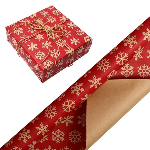 Christmas Wrapping Paper,Vintage Kraft Christmas Wrapping Paper,Classic Red Snowflake Stripe Design,Rustic Gift Wrap Paper for Christmas,Holiday,17 Inch X 9.8 Feet(Red Snowflake)