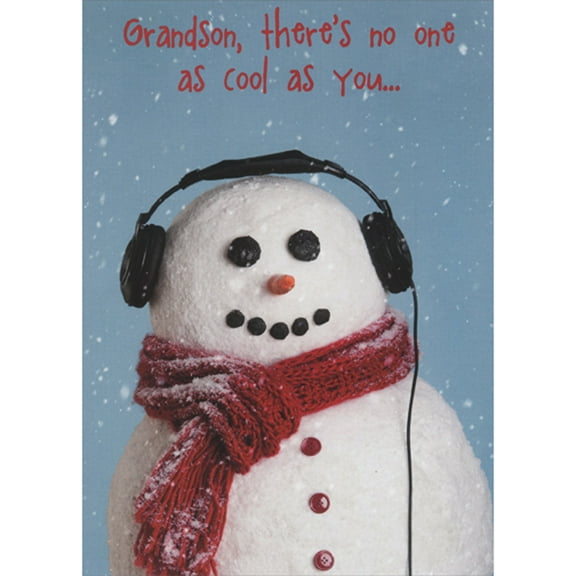 RSVP Smiling Snowman Wearing Headphones Christmas Card for Grandson
