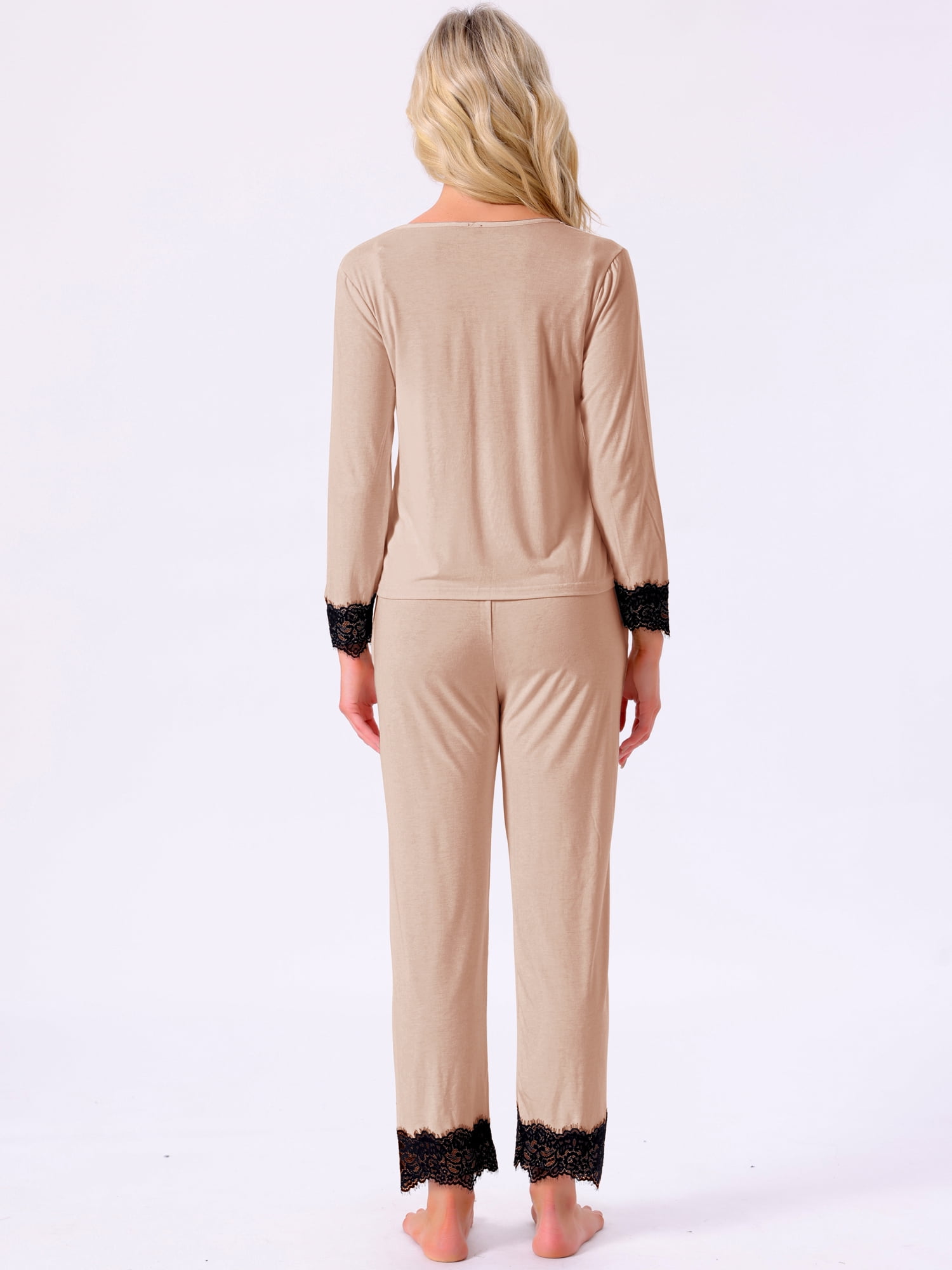 DARING DIVA Women's Loungewear Lace Cami Pajama Set with Pockets Cardigan M Brown