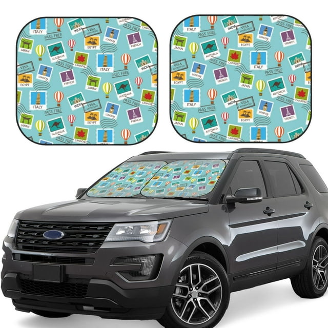 Fotbe World Travel1 2-Piece Car Windshield Sun Shade | Sun Blocker for Car Windshield | Foldable Automotive Interior Accessories for Sun Protection-Medium