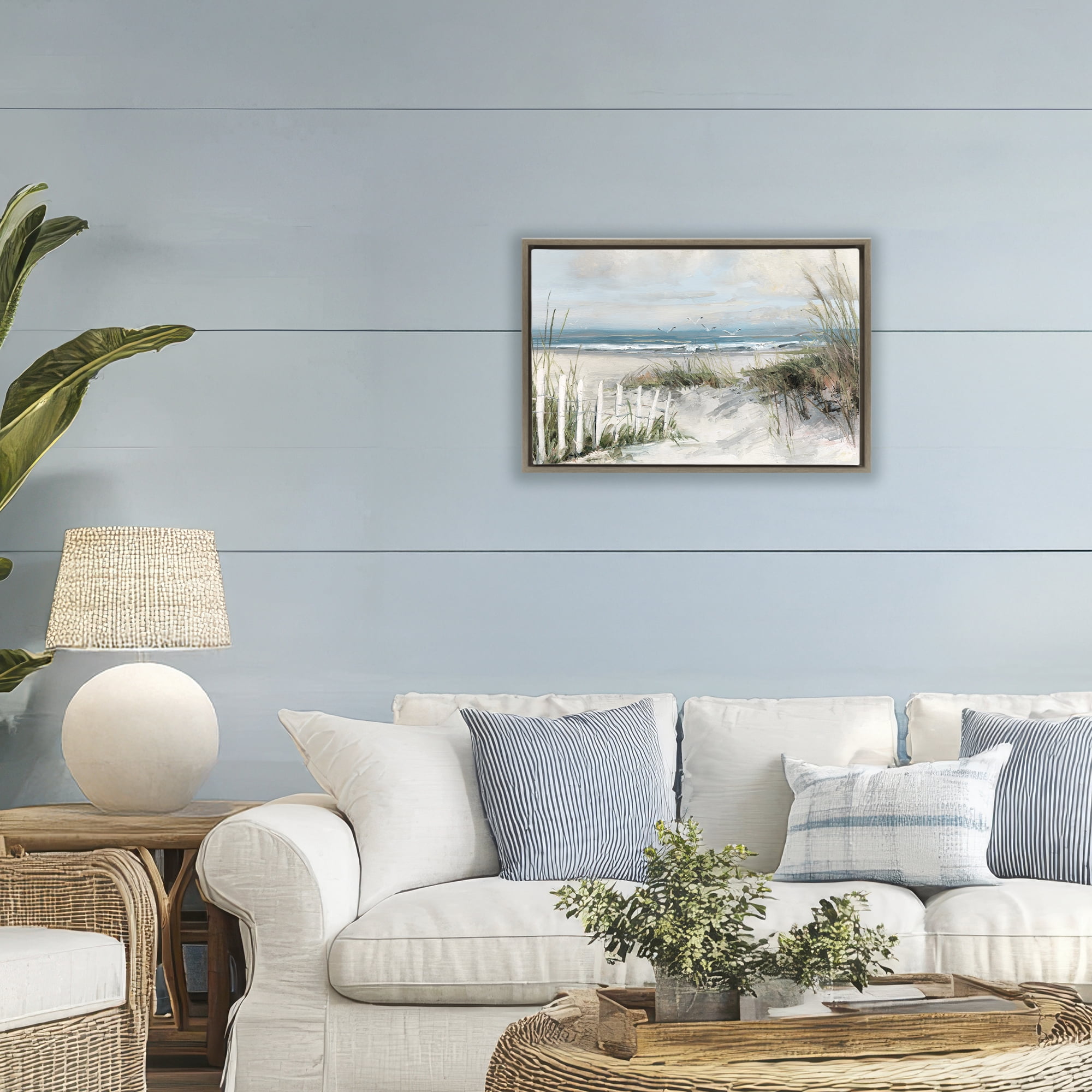 Stupell Industries Dunes With Weathered Fence Brown Framed Floater Canvas Wall Art, design by Sally Swatland