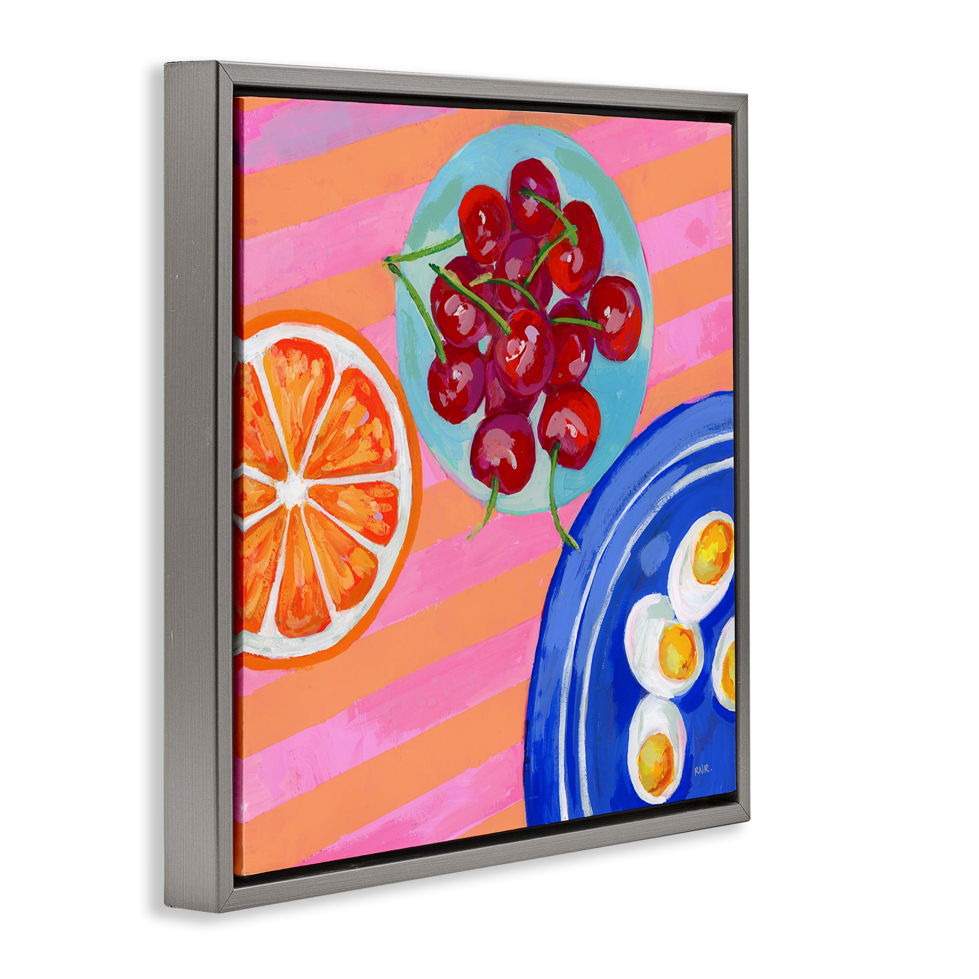 Stupell Industries Summer Snacks Picnic Blanket Gray Framed Floater Canvas Wall Art, design by Rachael Reese