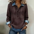 thumbnail image 2 of Women's Oversized Tshirts Denim Knit Patchwork Button Up Pullover Long Sleeve Shirts for Women, 2 of 5
