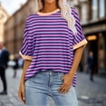thumbnail image 1 of MKLEKYY Playeras Mujer Camiseta Informal De Verano Para Mujer, Cuello Redondo, Holgada, Con Estampado De Rayas Y Degradado, De Manga Corta, 870 Talla M, 1 of 3